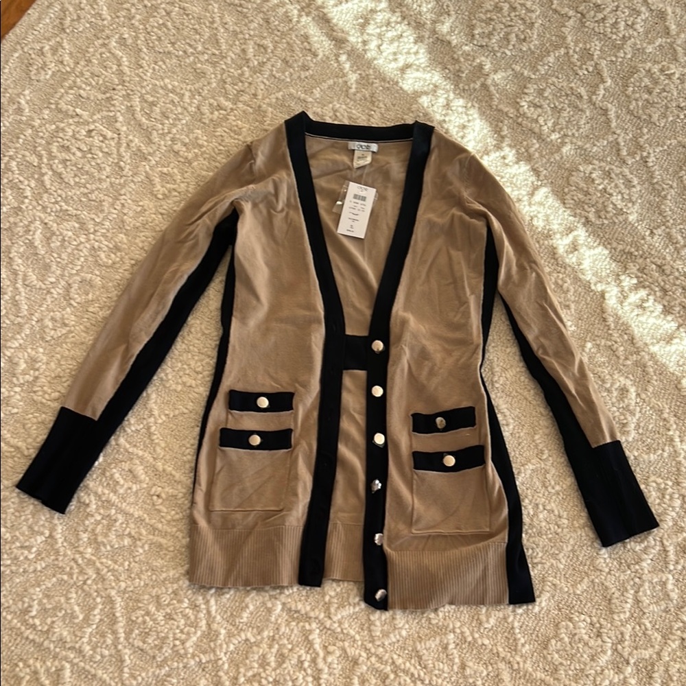 Acne Tan and Black Cardigan Sweater V-Neck Button-Up
